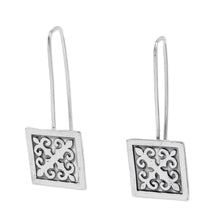 Load image into Gallery viewer, Polished Traditional Square Sterling Silver Drop Earrings - Palatial Fragments | NOVICA
