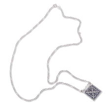 Load image into Gallery viewer, Polished Traditional Square Sterling Silver Pendant Necklace - Palatial Fragments | NOVICA
