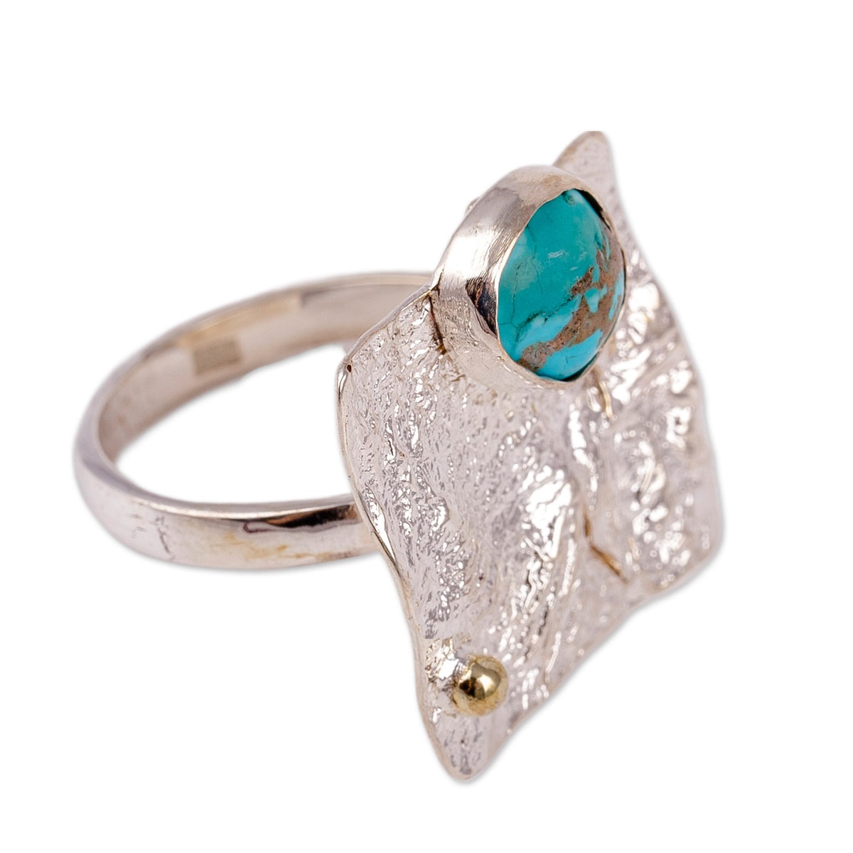 NOVICA Artisan Sterling Silver Cocktail Ring With Composite Turquoise - 'Golden Greeting' - View #6