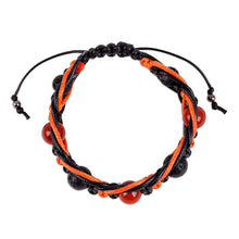 Load image into Gallery viewer, Orange and Black Nylon Macrame Bracelet with Carnelian Gems - Oranges Calls | NOVICA
