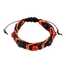 Load image into Gallery viewer, Orange and Black Nylon Macrame Bracelet with Carnelian Gems - Oranges Calls | NOVICA
