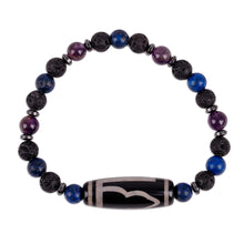 Load image into Gallery viewer, Multi-Gemstone Beaded Dzi Pendant Bracelet in Blue - Blue Fate | NOVICA
