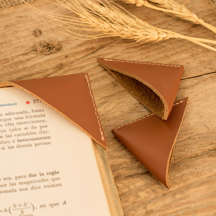 Set of Three Handcrafted Brown Leather Bookmarks - Words & Memories | NOVICA
