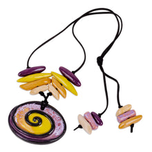 Load image into Gallery viewer, Handcrafted Vibrant Ceramic Choker Pendant Necklace - Swirling Gaze | NOVICA
