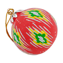 Load image into Gallery viewer, Hand-Painted Traditional Round Red Ceramic Ornament - Red Folktales | NOVICA
