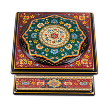 Load image into Gallery viewer, Floral Red Walnut Wood Jewelry Box with Velvet Lining - Floral Eden in Red | NOVICA
