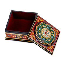 Load image into Gallery viewer, Floral Red Walnut Wood Jewelry Box with Velvet Lining - Floral Eden in Red | NOVICA
