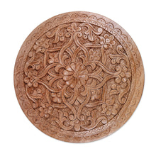 Load image into Gallery viewer, Classic Floral Round Walnut Wood Jewelry Box from Uzbekistan - Middle East Bloom | NOVICA
