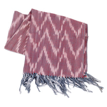 Load image into Gallery viewer, Handwoven Ikat Patterned Red Cotton Scarf with Fringes - Red Frequencies | NOVICA
