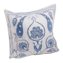 Load image into Gallery viewer, Classic Embroidered Blue and White Cotton Cushion Cover - Celestial Romance | NOVICA
