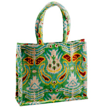 Load image into Gallery viewer, Pomegranate-Themed Green Silk Velvet Handle Bag - Green Adoration | NOVICA

