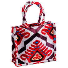 Load image into Gallery viewer, Traditional-Patterned Red and White Silk Velvet Handle Bag - Vibrant Manor | NOVICA
