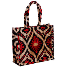 Load image into Gallery viewer, Classic-Patterned Beige and Red Silk Velvet Handle Bag - Luxurious World | NOVICA
