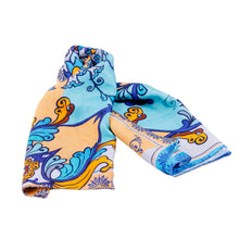 Load image into Gallery viewer, Hand-Woven 100% Silk Floral Square Scarf in Blue and Yellow - Floral Allure | NOVICA
