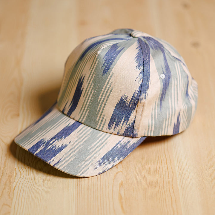 Handmade Ikat Patterned Blue and White Cotton Baseball Cap - Intrepid Blue | NOVICA