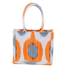 Load image into Gallery viewer, Handcrafted Orange and Blue Ikat Cotton Handle Bag (Small) - Orange Universes | NOVICA
