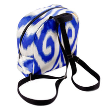 Load image into Gallery viewer, Classic Ikat Patterned Blue Backpack from Uzbekistan - Blue Ikat Adventures | NOVICA
