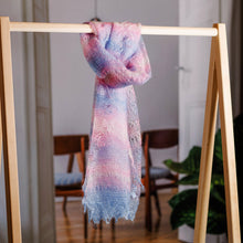 Load image into Gallery viewer, Handwoven Striped 100% Cashmere Wool Scarf in Pink and Blue - Ethereal Whispers | NOVICA
