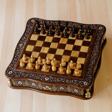 Load image into Gallery viewer, Polished Classic Floral Hand-Carved Walnut Wood Chess Set - Palace&#39;s Challenge | NOVICA
