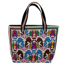 Load image into Gallery viewer, Floral and Leafy Patterned Iroki Embroidered Tote Bag - Classic Everyday | NOVICA
