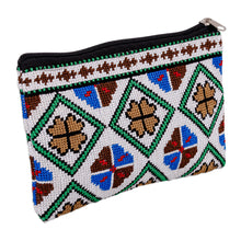 Load image into Gallery viewer, Embroidered Floral and Geometric Patterned Cosmetic Bag - Unique Flowers | NOVICA
