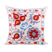 Load image into Gallery viewer, Blue and Red Embroidered Cotton and Viscose Pillow Shawl - Garden Dream | NOVICA
