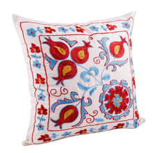 Load image into Gallery viewer, Blue and Red Embroidered Cotton and Viscose Pillow Shawl - Garden Dream | NOVICA

