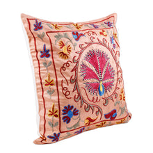 Load image into Gallery viewer, Traditional Peacock-Themed Embroidered Silk Pillow Sham - Noble Glory | NOVICA
