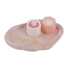 Load image into Gallery viewer, Pink Plaster Tealight Candleholder and Tray Set (3 Pieces) - Pink Fragrance | NOVICA
