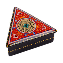 Load image into Gallery viewer, Handmade Red Triangular Jewelry Box with Round Floral Detail - Triangular Romance | NOVICA
