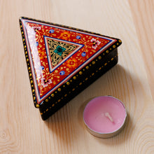 Load image into Gallery viewer, Handmade Red Triangular Jewelry Box with Floral Details - Triangular Passion | NOVICA
