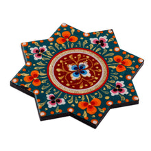 Load image into Gallery viewer, Lacquered Hand-Painted Papier Mache Floral Star Magnet - Floral Star | NOVICA
