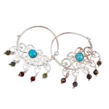 Load image into Gallery viewer, Classic Jasper and Turquoise Hoop Chandelier Earrings - Resilient Desire | NOVICA
