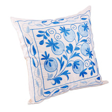 Load image into Gallery viewer, Pomegranate Embroidered Blue Cotton and Viscose Pillow Sham - Oath of Commitment | NOVICA
