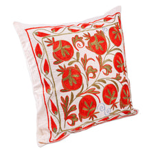 Load image into Gallery viewer, Red and Green Pomegranate Embroidered Cotton Pillow Sham - Romantic Era | NOVICA
