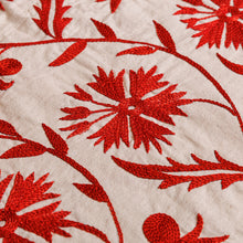 Load image into Gallery viewer, Floral Embroidered Red Cotton and Viscose Table Runner - Crimson Dinner | NOVICA
