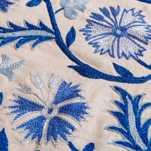 Load image into Gallery viewer, Floral Embroidered Blue Cotton and Viscose Table Runner - Heaven Dinner | NOVICA
