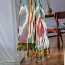 Load image into Gallery viewer, Hand-Woven Multicolored Cotton Ikat Scarf with Fringes - Bright Colors | NOVICA
