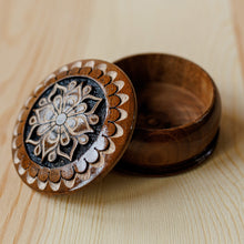 Load image into Gallery viewer, Round Wood Mini Jewelry Box with Hand-Carved Floral Motif - Majestic Flower | NOVICA
