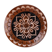 Load image into Gallery viewer, Round Wood Mini Jewelry Box with Hand-Carved Floral Motif - Majestic Flower | NOVICA

