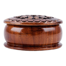 Load image into Gallery viewer, Round Wood Mini Jewelry Box with Hand-Carved Cross Motif - Majestic Cross | NOVICA
