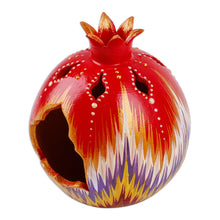 Load image into Gallery viewer, Painted Pomegranate-Shaped Porcelain Tealight Candleholder - Light of Passion | NOVICA
