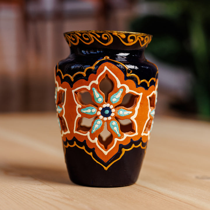 Hand-Painted Vase-Shaped Porcelain Tealight Candleholder - Traditional Lights | NOVICA