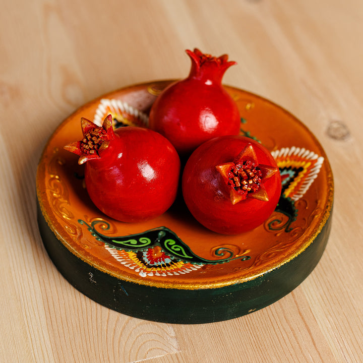 Painted Faience Pomegranate and Plate Porcelain Home Accent - Passion Dinner | NOVICA