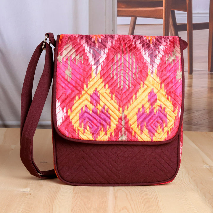 Quilted Shoulder Bag with Ikat Patterns and Adjustable Strap - Ikat Summer Beauty | NOVICA