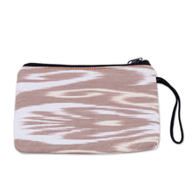 Load image into Gallery viewer, Beige and White Ikat Patterned Cotton Zippered Cosmetic Bag - Ikat Tenderness | NOVICA
