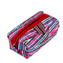 Load image into Gallery viewer, Striped Ikat Cosmetic Bag with Handle and Brass Zipper - Stripes of Joy | NOVICA
