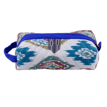 Load image into Gallery viewer, Handmade Uzbek Ikat Cotton Cosmetic Bag with Handle - Hypnotic Patterns | NOVICA
