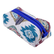 Load image into Gallery viewer, Handmade Uzbek Ikat Cotton Cosmetic Bag with Handle - Hypnotic Patterns | NOVICA

