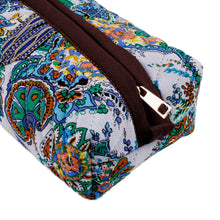 Load image into Gallery viewer, Handcrafted Floral Ikat Cotton Cosmetic Bag with Handle - Gorgeous Garden | NOVICA
